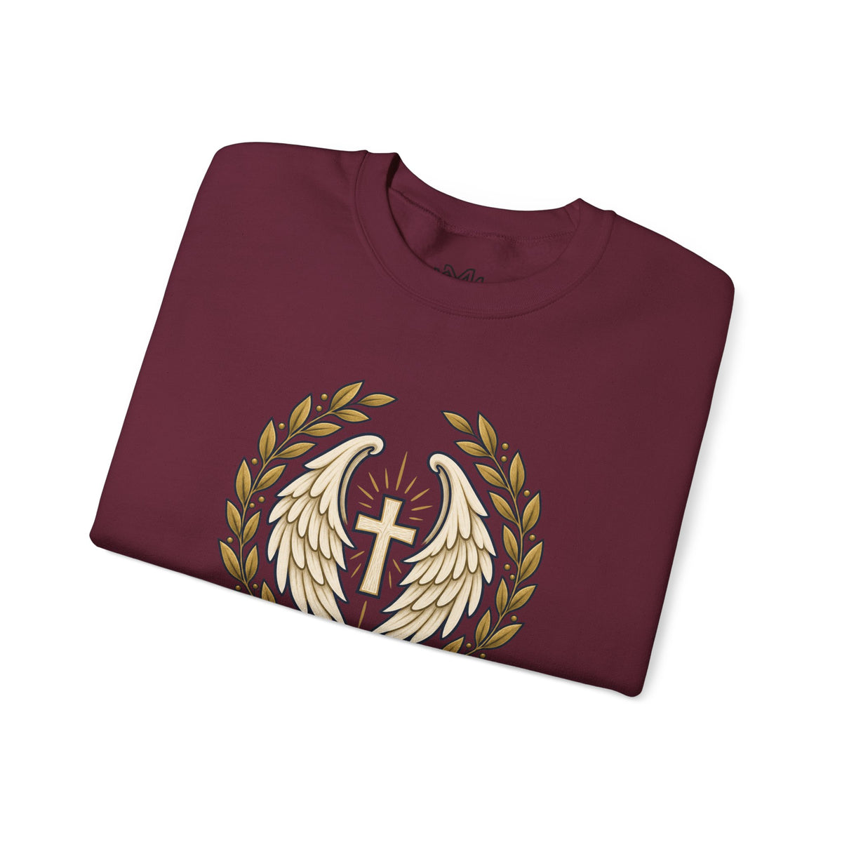 Under His Wings Crewneck Sweatshirt — Christian Cross & Angel Wings Psalm Design