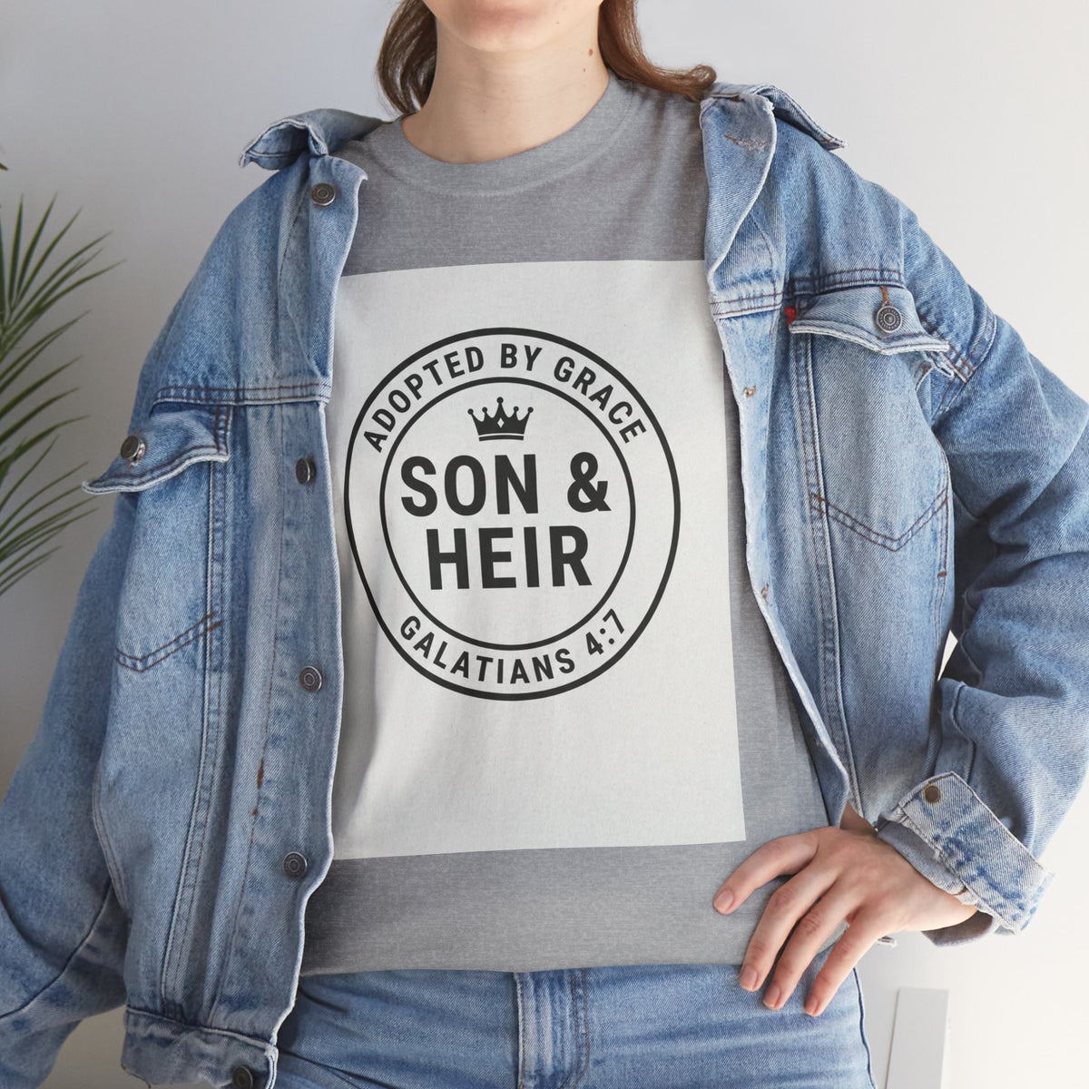 Christian Son & Heir T-Shirt — 'Adopted by Grace' Faith Tee with Jesus Prayer Design