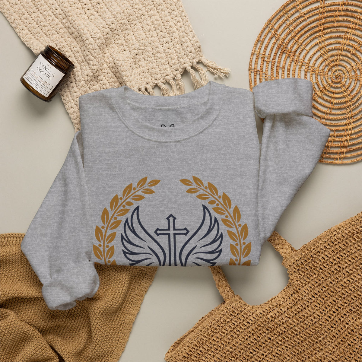 Religious Crewneck Sweatshirt – “Under His Wings” Psalm 91:4 Christian Pullover