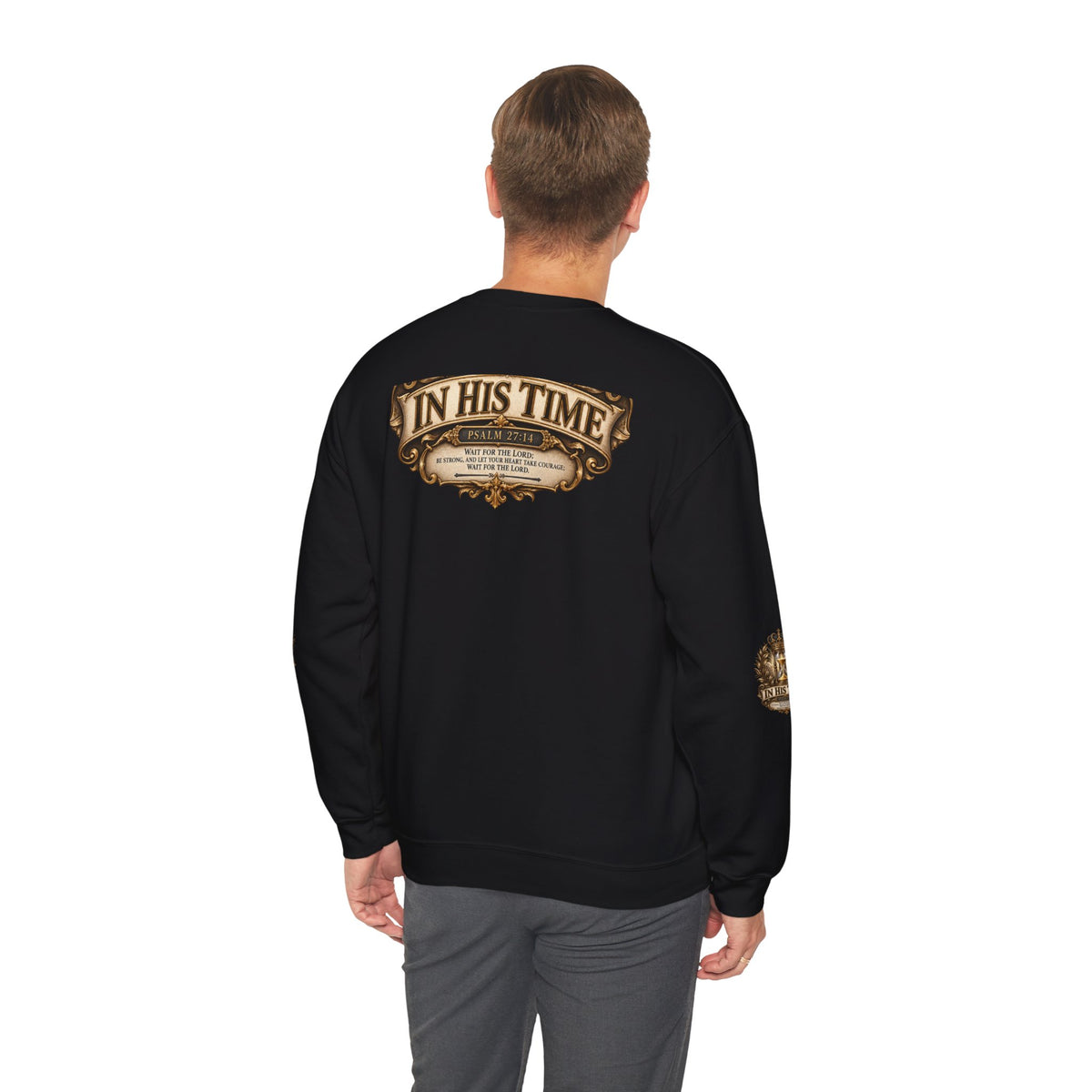 In His Time Crewneck Sweatshirt – Inspirational Christian Scripture Hourglass Design