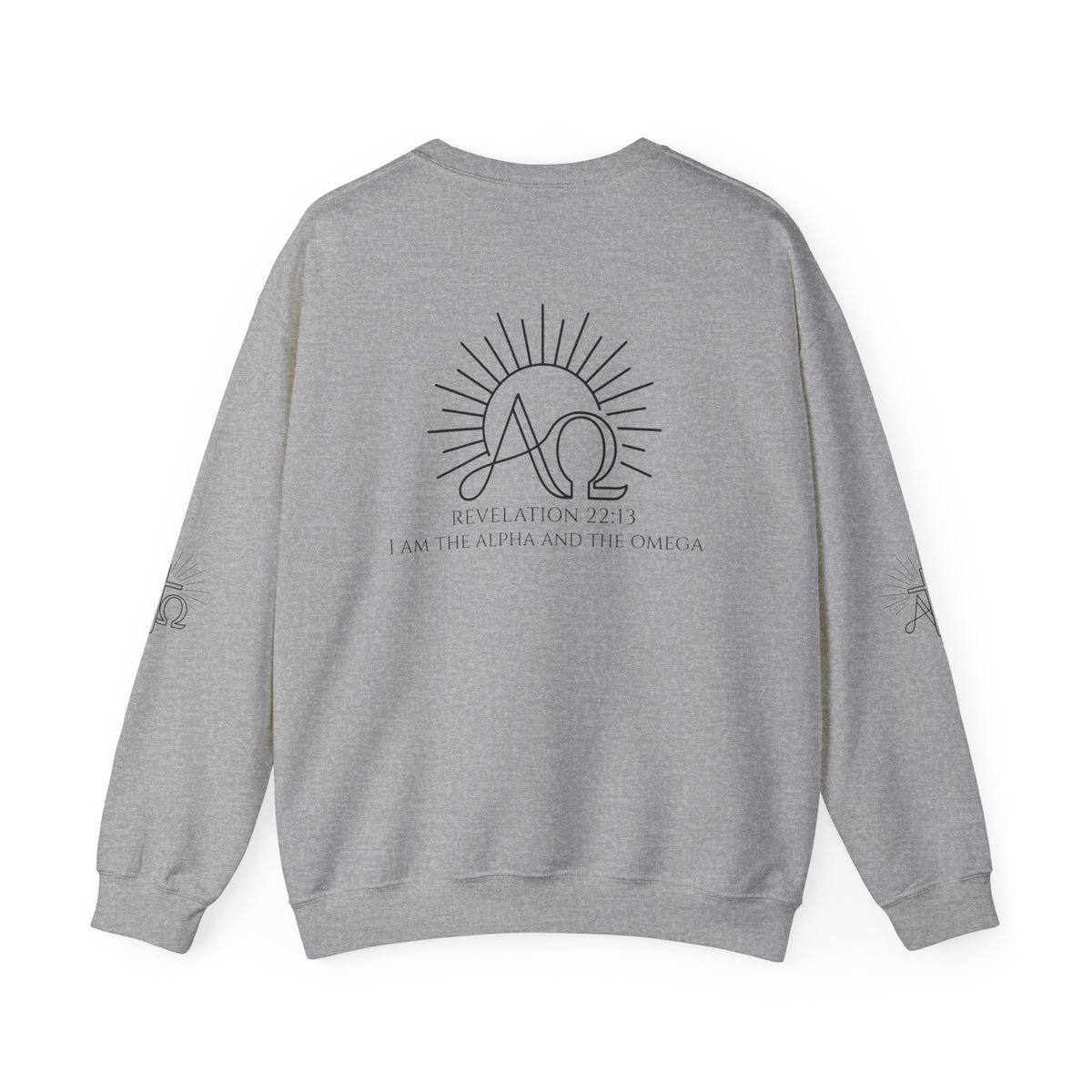Alpha & Omega Crewneck Sweatshirt — Revelation 22:13 Christian Graphic Pullover