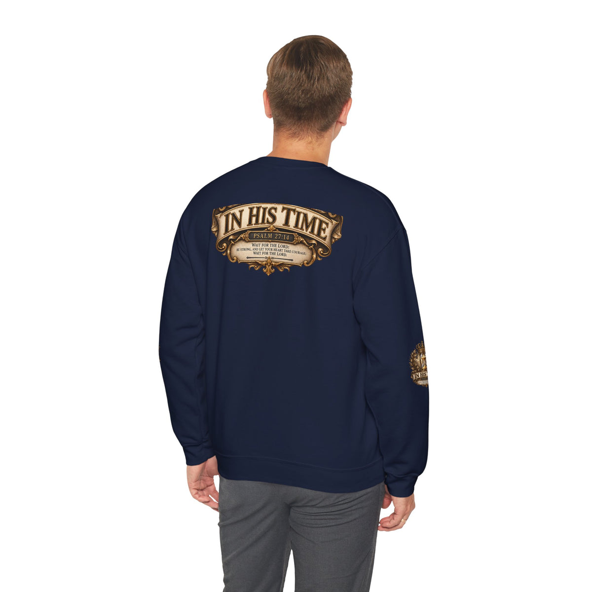 In His Time Crewneck Sweatshirt – Inspirational Christian Scripture Hourglass Design