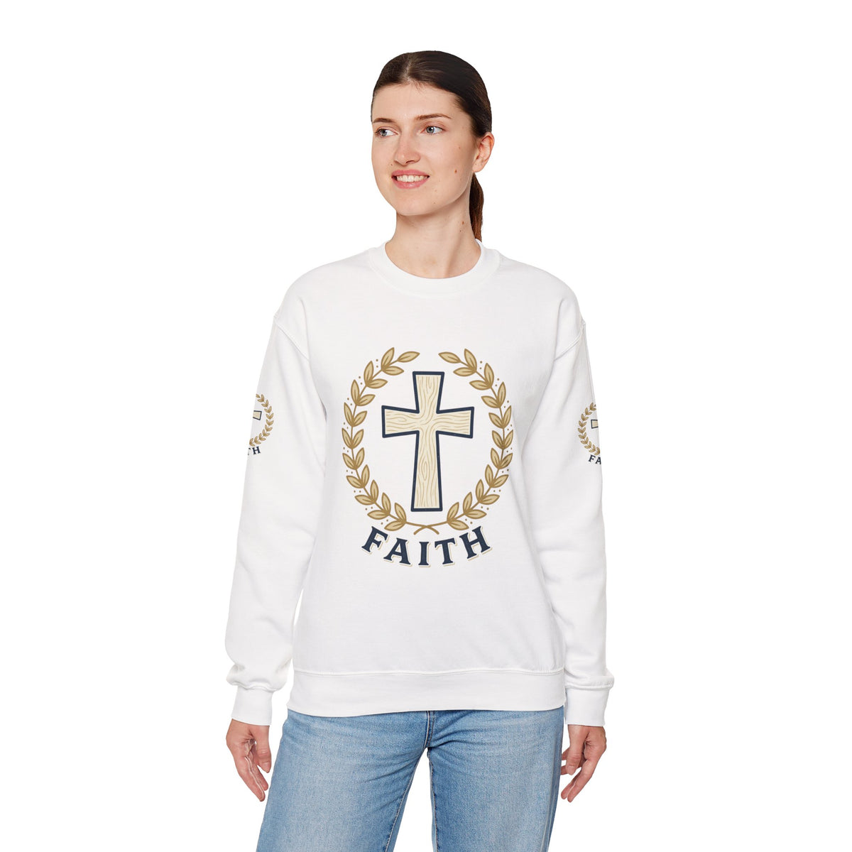Faith Cross Crewneck Sweatshirt — Christian Psalm 27:1 Pullover