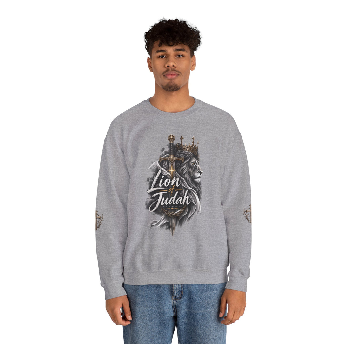 Lion of Judah Sweatshirt — Christian Lion Crewneck with Crown & Ichthys Back