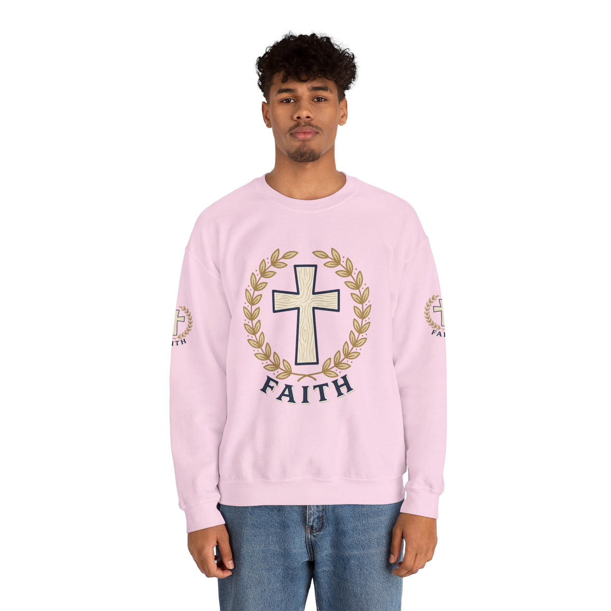 Faith Cross Crewneck Sweatshirt — Christian Psalm 27:1 Pullover