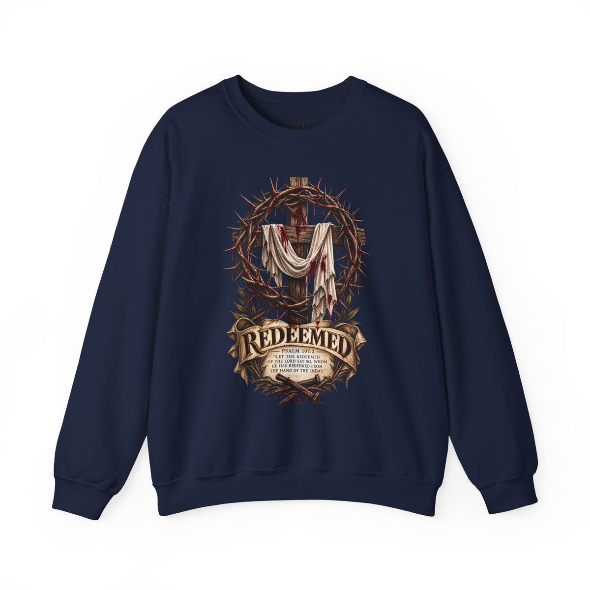 Redeemed Cross Sweatshirt — Christian Faith Crewneck (crown of thorns design)