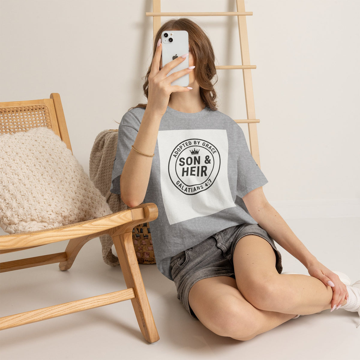 Christian Son & Heir T-Shirt — 'Adopted by Grace' Faith Tee with Jesus Prayer Design