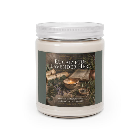 Eucalyptus Lavender Herb Soy Candle — 9oz Scented Jar with White Lid
