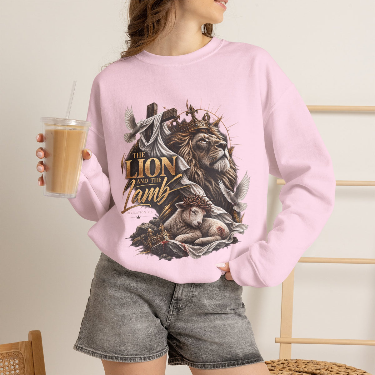 Lion and Lamb Crewneck Sweatshirt — "The Lion and the Lamb" Christian Graphic Pullover