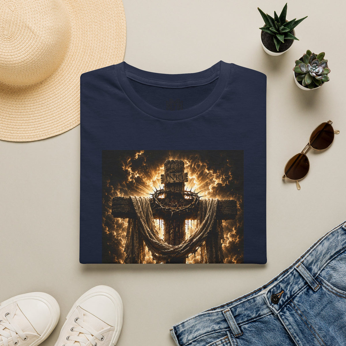 Fiery Cross Christian T-Shirt — Glowing Resurrection Design