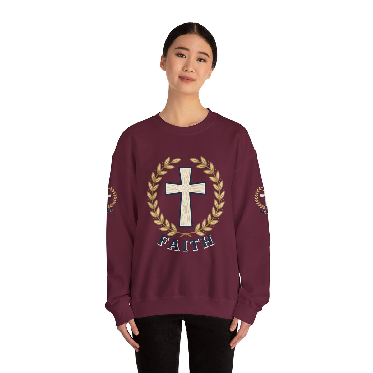 Faith Cross Crewneck Sweatshirt — Christian Psalm 27:1 Pullover