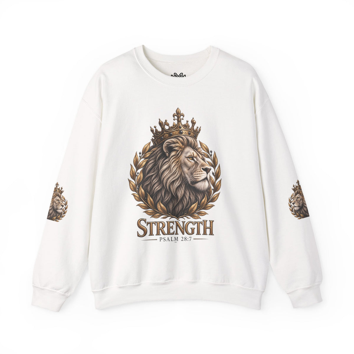 Strength Lion Crewneck Sweatshirt — Psalm 28:7 Inspirational Pullover