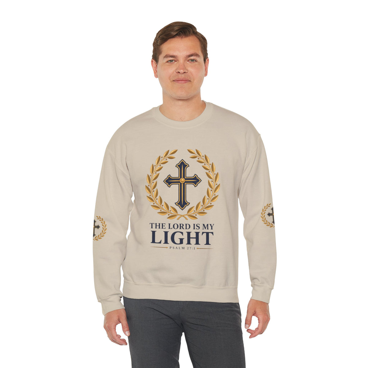 Psalm 27 Crewneck Sweatshirt — "The Lord Is My Light" Christian Cross Pullover