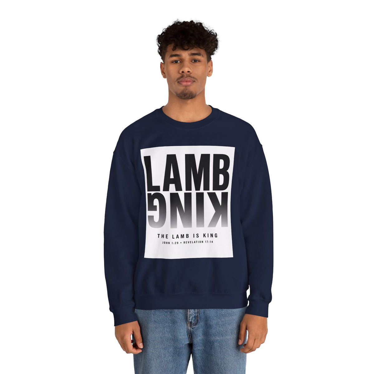 Lamb King Crewneck Sweatshirt — "The Lamb Is King" Christian Graphic Pullover