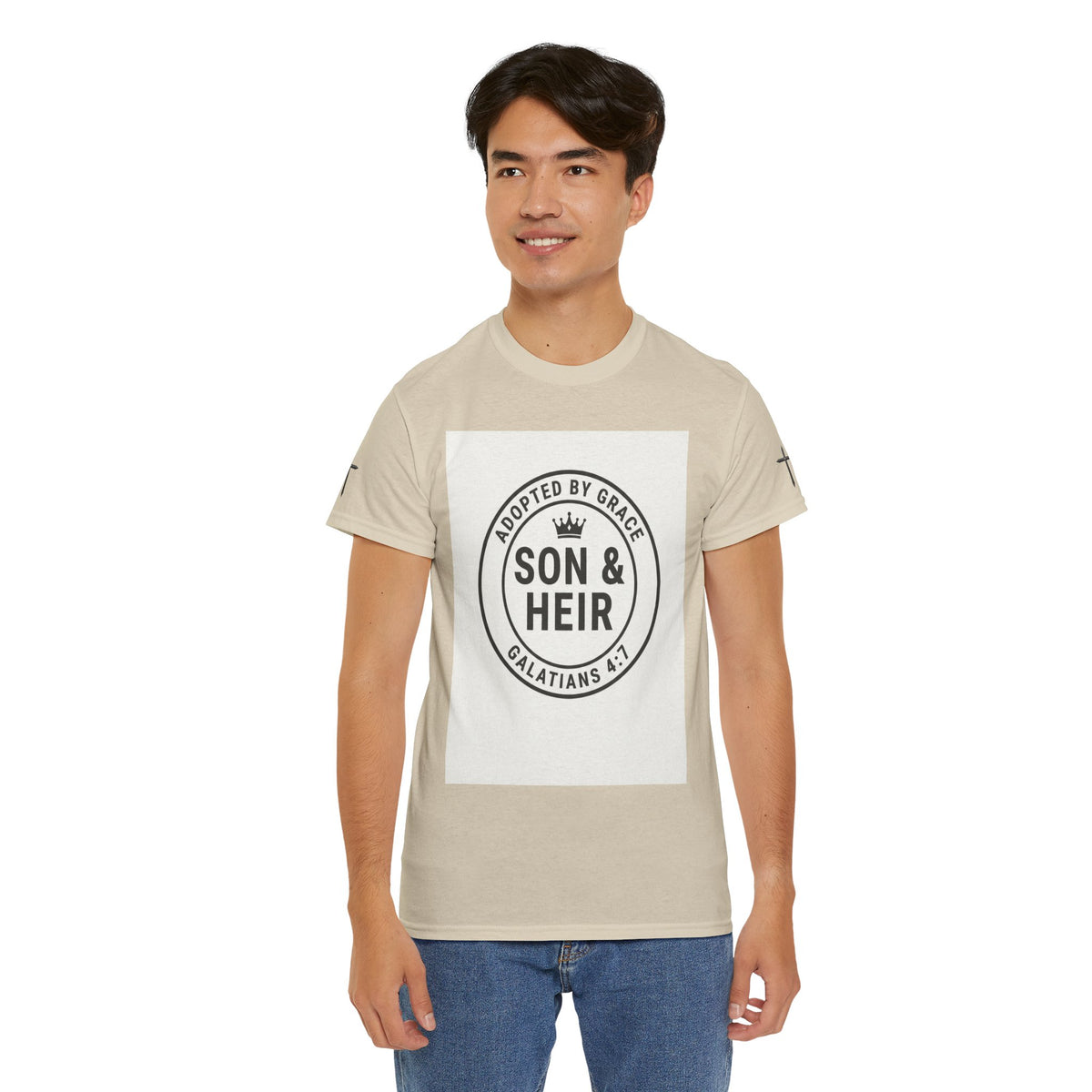 Christian Son & Heir T-Shirt — 'Adopted by Grace' Faith Tee with Jesus Prayer Design