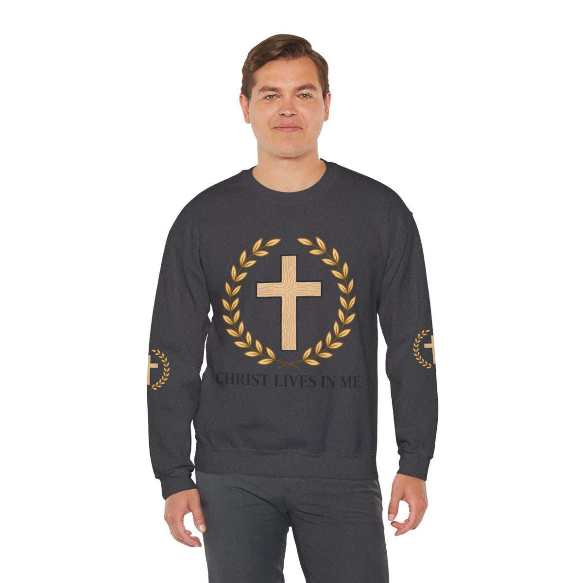 Christian Cross Crewneck Sweatshirt – "Christ Lives in Me" Religious Pullover