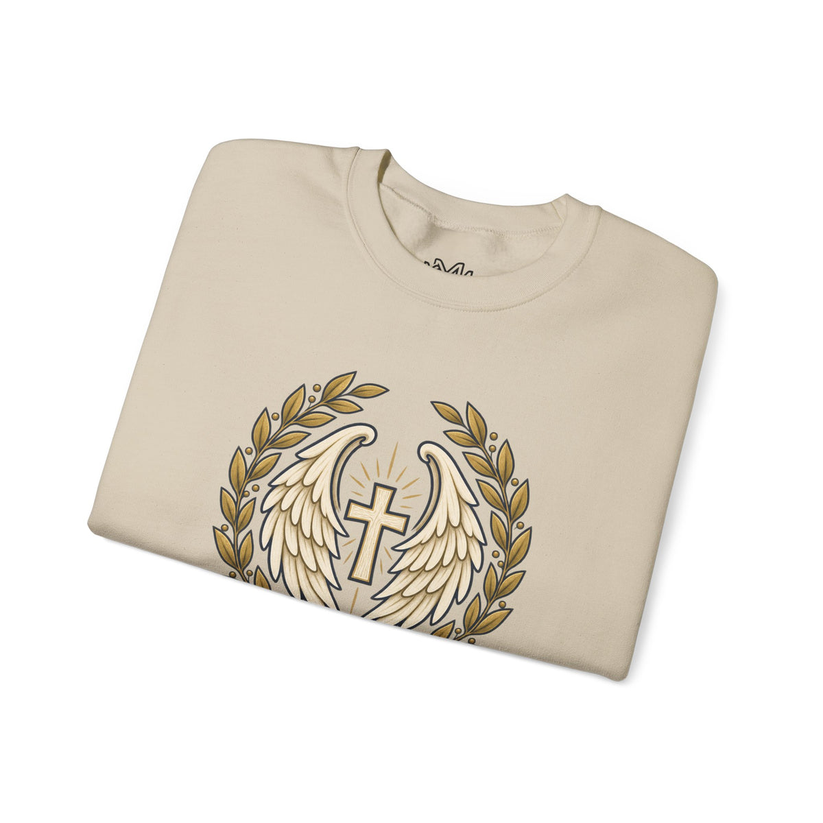 Under His Wings Crewneck Sweatshirt — Christian Cross & Angel Wings Psalm Design