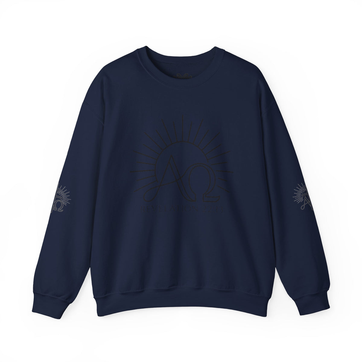 Alpha & Omega Crewneck Sweatshirt — Revelation 22:13 Christian Graphic Pullover
