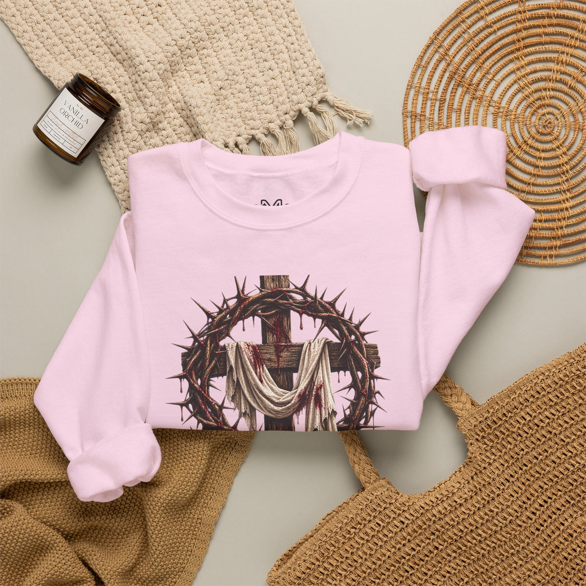Redeemed Cross Sweatshirt — Christian Faith Crewneck (crown of thorns design)