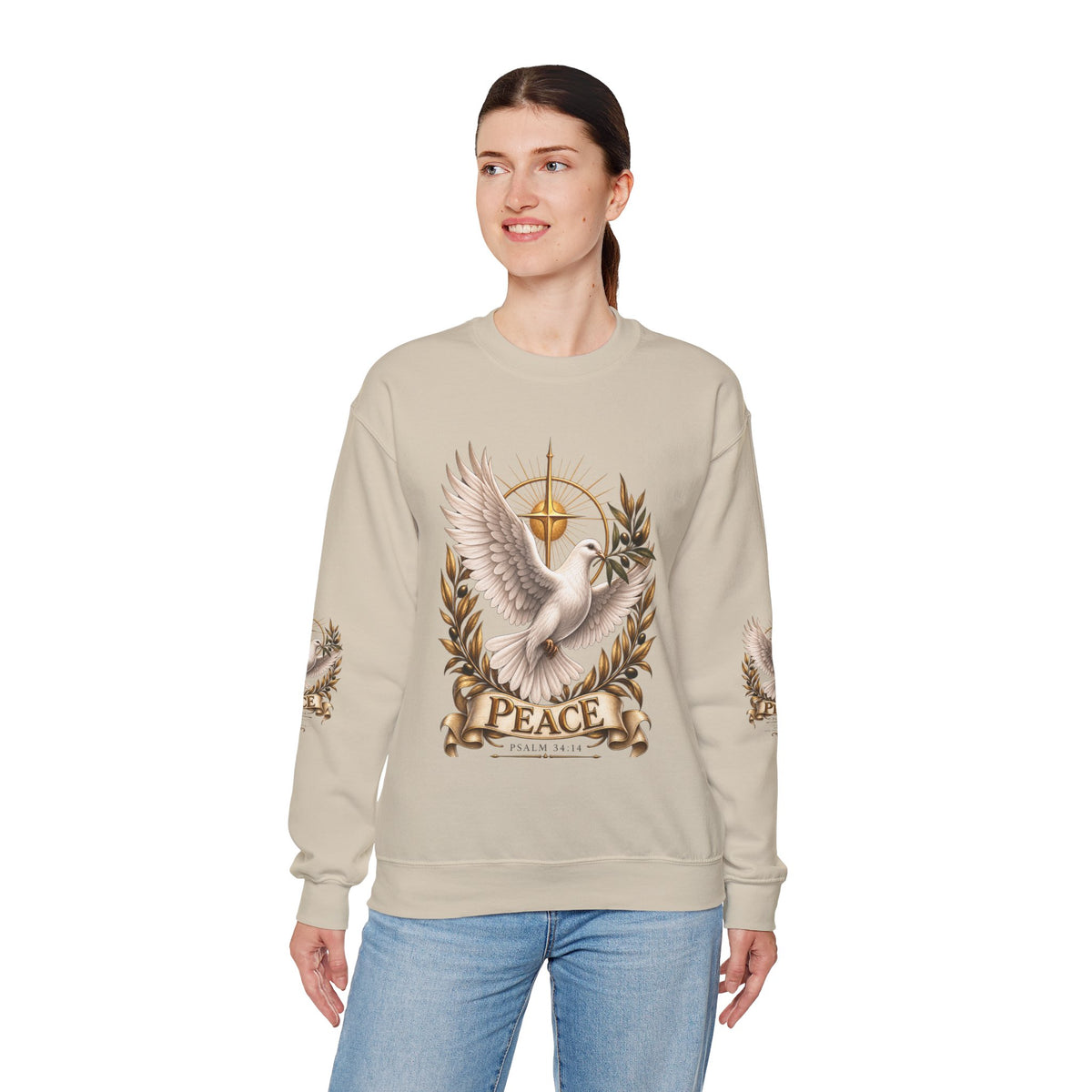 Peace Dove Crewneck Sweatshirt — Religious Christian Dove & Olive Branch Pullover