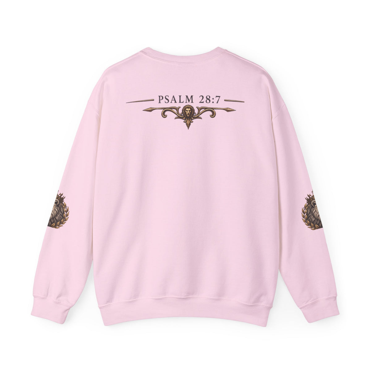 Strength Lion Crewneck Sweatshirt — Psalm 28:7 Inspirational Pullover