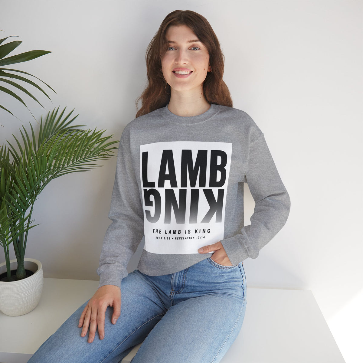 Lamb King Crewneck Sweatshirt — "The Lamb Is King" Christian Graphic Pullover