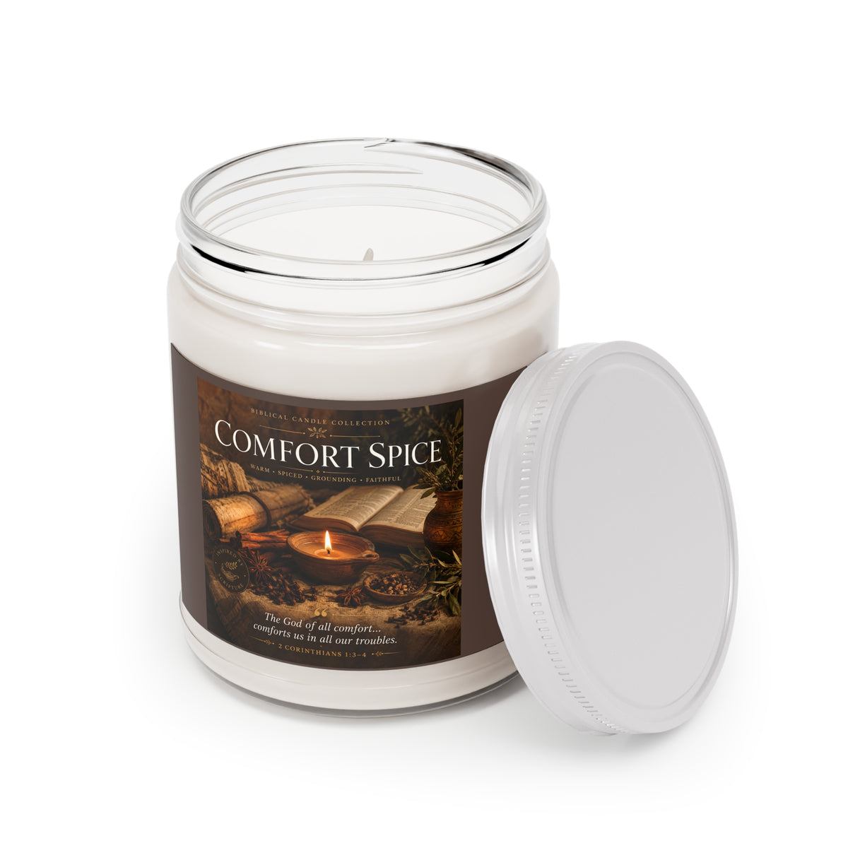 Comfort Spice Scented Soy Candle — 9oz Jar with White Lid (Warm Autumn Spice)