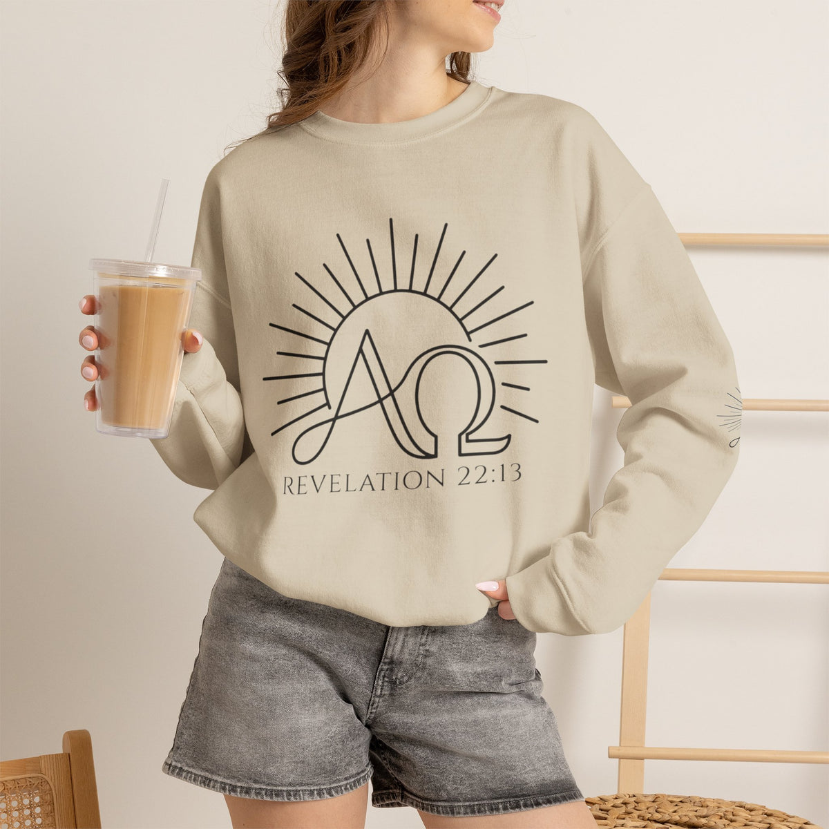 Alpha & Omega Crewneck Sweatshirt — Revelation 22:13 Christian Graphic Pullover