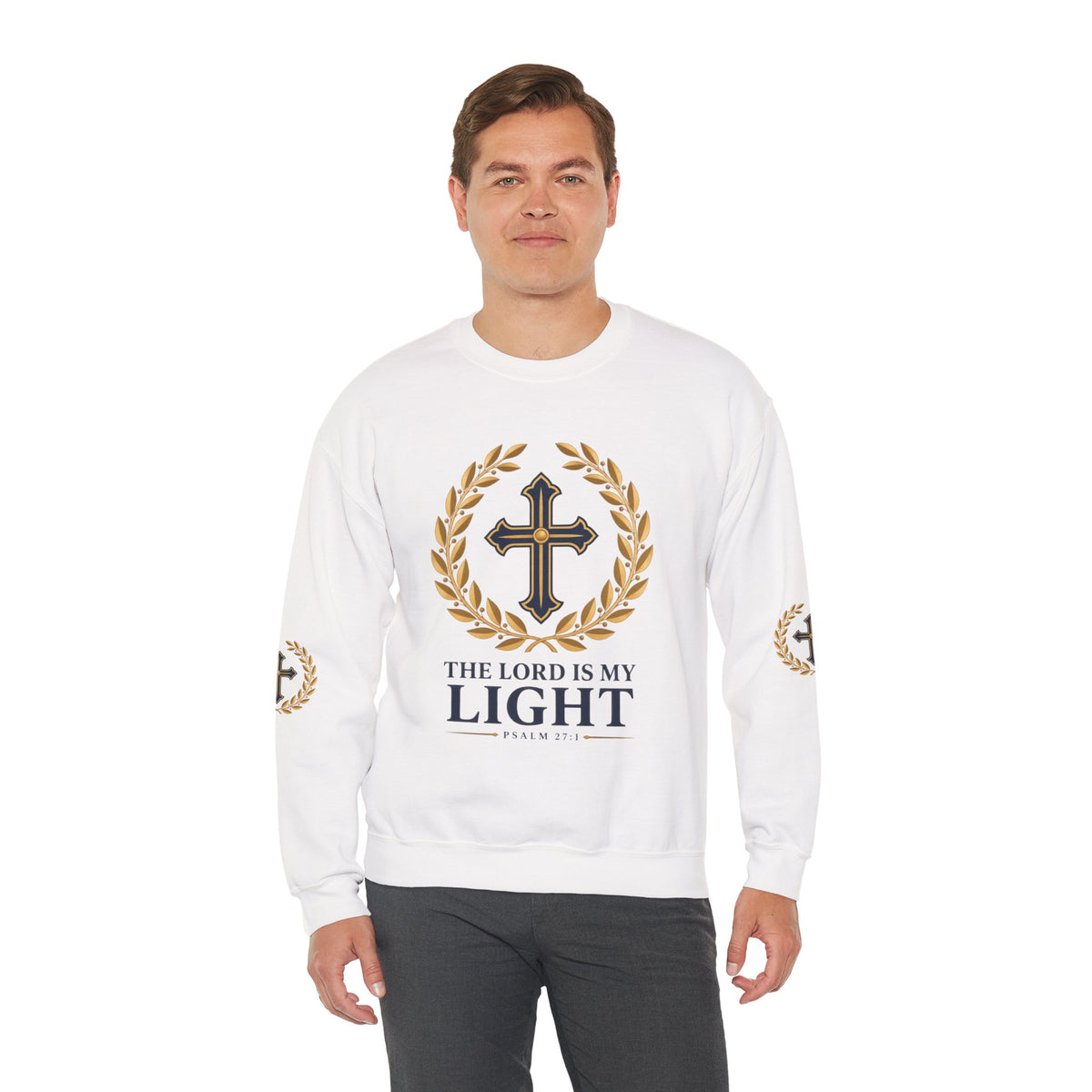 Psalm 27 Crewneck Sweatshirt — "The Lord Is My Light" Christian Cross Pullover