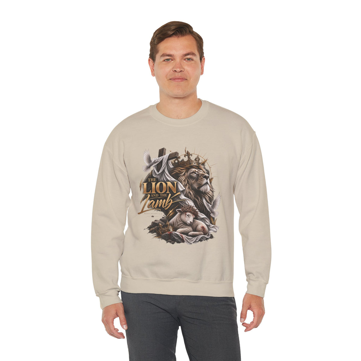 Lion and Lamb Crewneck Sweatshirt — "The Lion and the Lamb" Christian Graphic Pullover