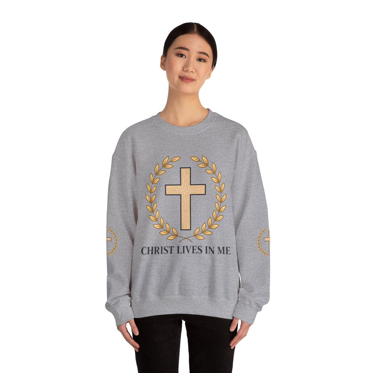 Christian Cross Crewneck Sweatshirt – "Christ Lives in Me" Religious Pullover