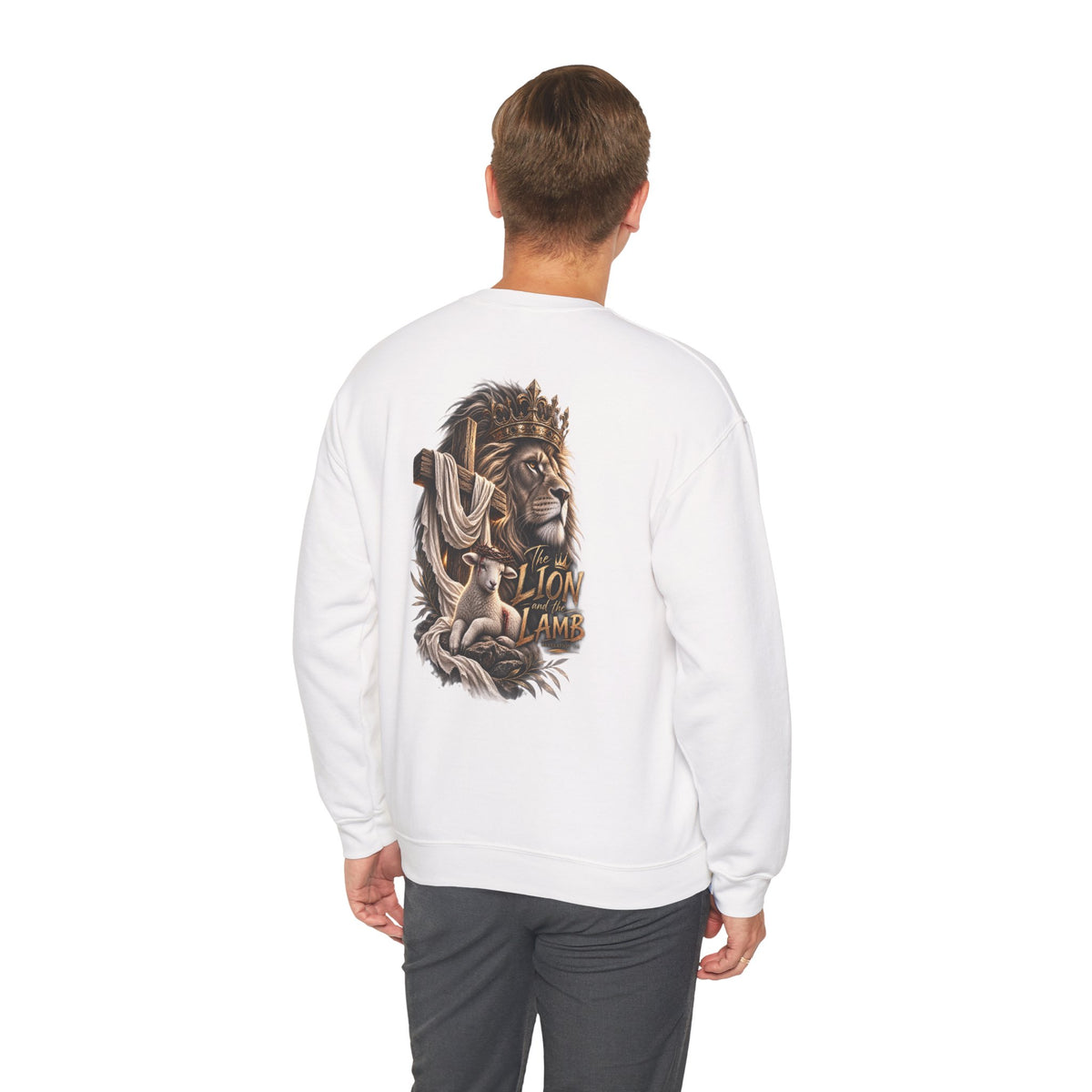 Lion and Lamb Crewneck Sweatshirt — "The Lion and the Lamb" Christian Graphic Pullover