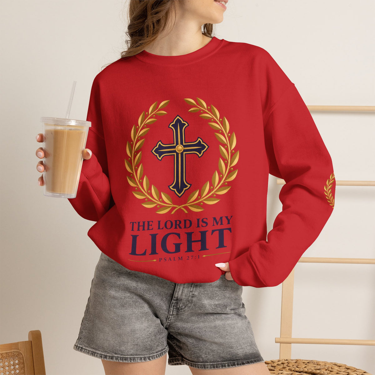 Psalm 27 Crewneck Sweatshirt — "The Lord Is My Light" Christian Cross Pullover