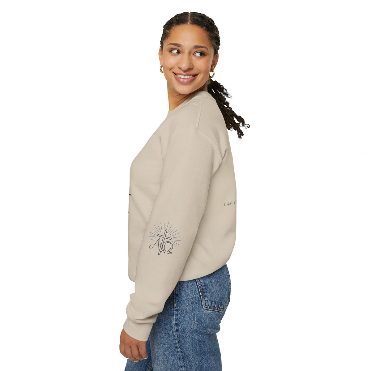 Alpha & Omega Crewneck Sweatshirt — Revelation 22:13 Christian Graphic Pullover