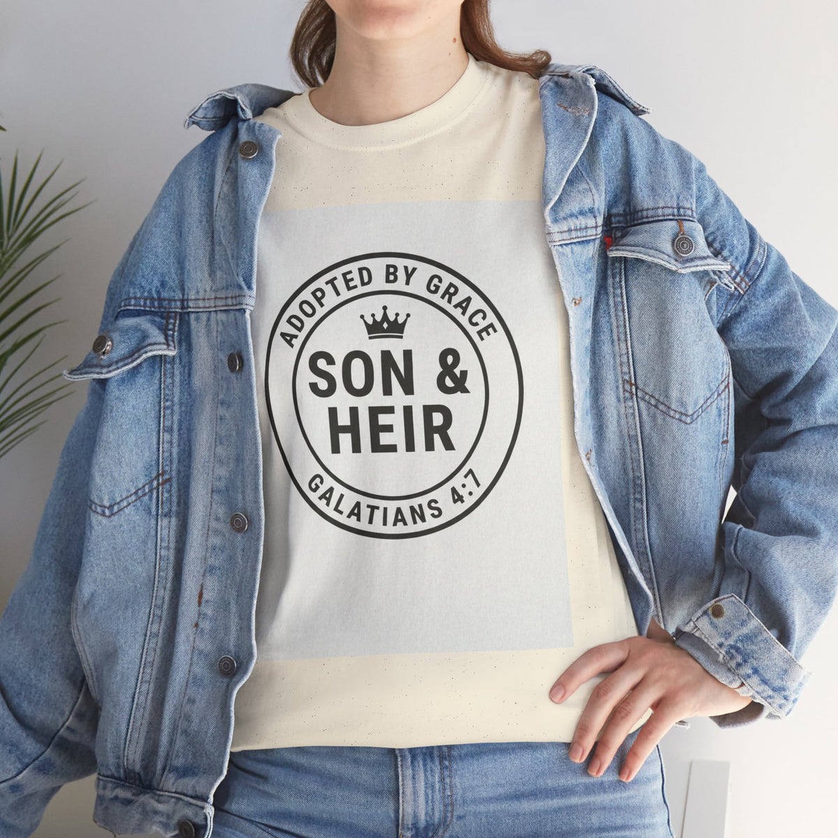 Christian Son & Heir T-Shirt — 'Adopted by Grace' Faith Tee with Jesus Prayer Design