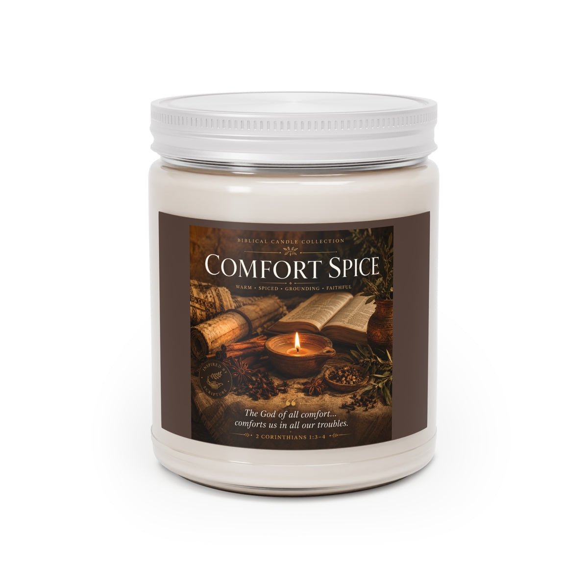 Comfort Spice Scented Soy Candle — 9oz Jar with White Lid (Warm Autumn Spice)
