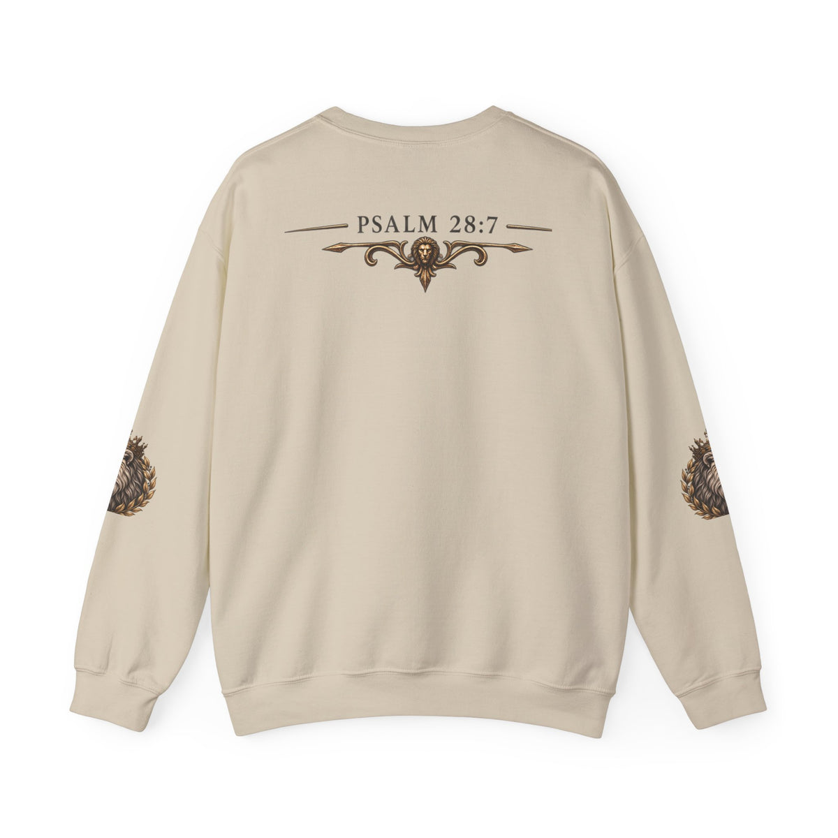 Strength Lion Crewneck Sweatshirt — Psalm 28:7 Inspirational Pullover