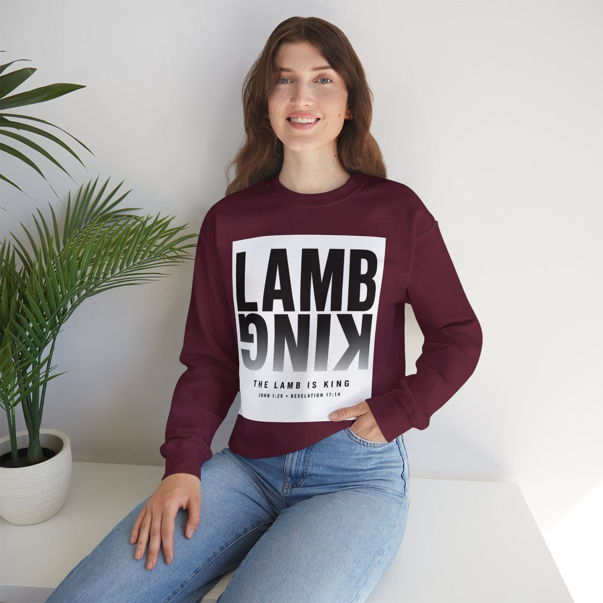 Lamb King Crewneck Sweatshirt — "The Lamb Is King" Christian Graphic Pullover