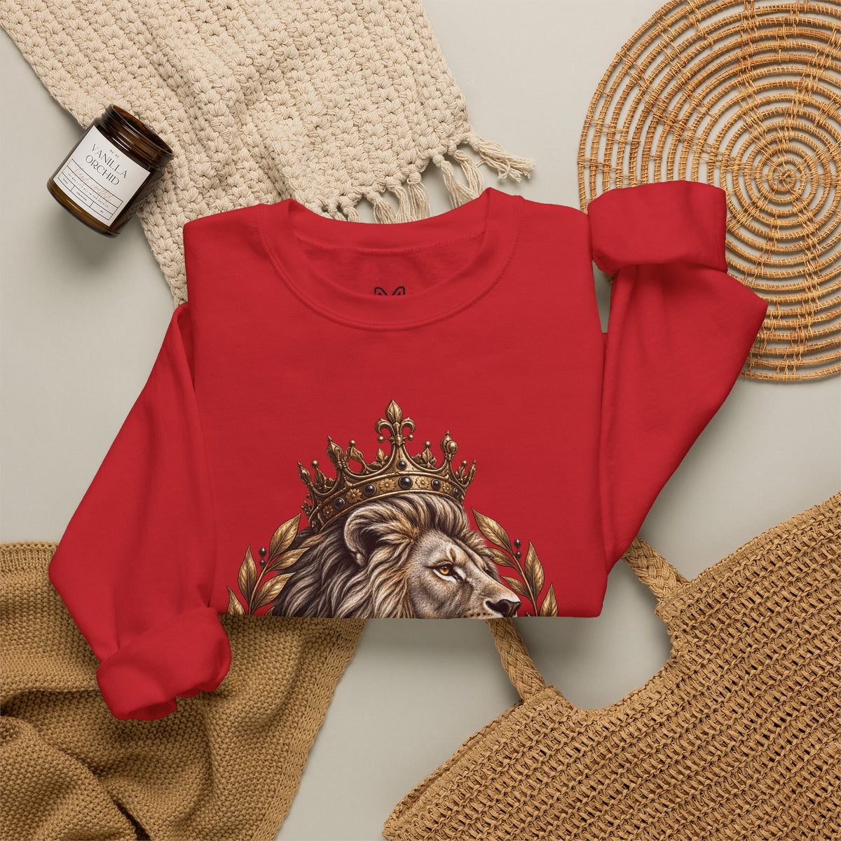 Strength Lion Crewneck Sweatshirt — Psalm 28:7 Inspirational Pullover