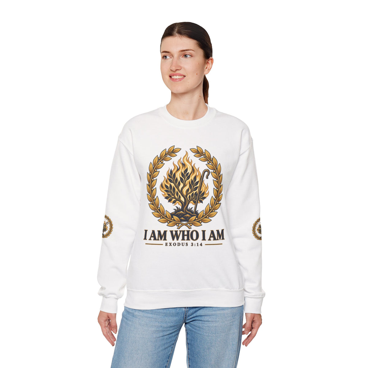 Crewneck Sweatshirt — "I Am Who I Am" Exodus 3:14 Inspirational Pullover