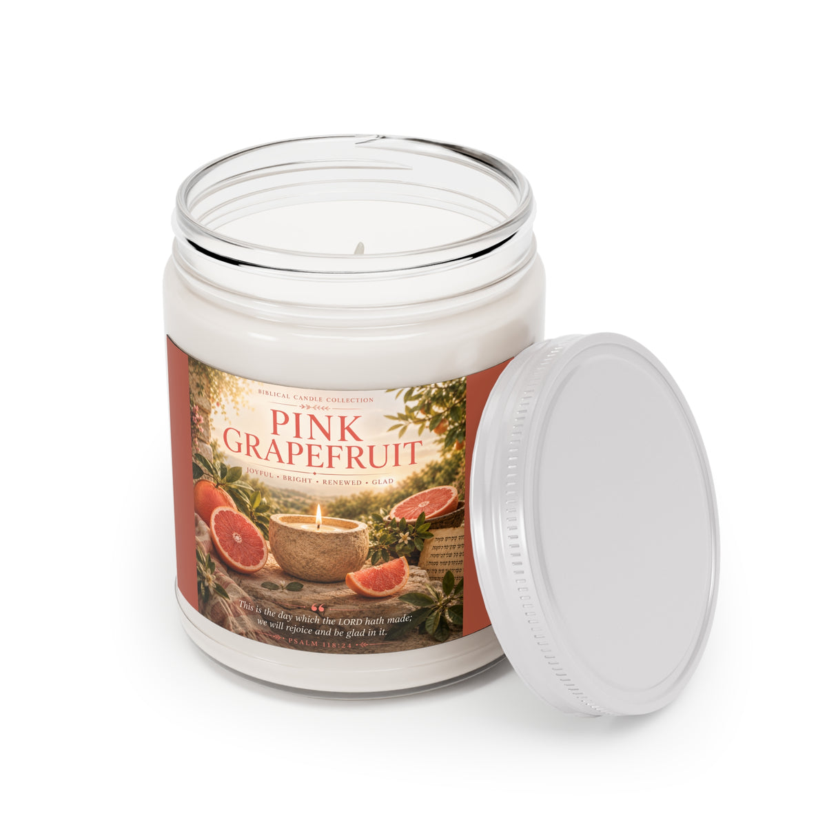 Pink Grapefruit Soy Candle – 9oz Scented Jar with White Lid