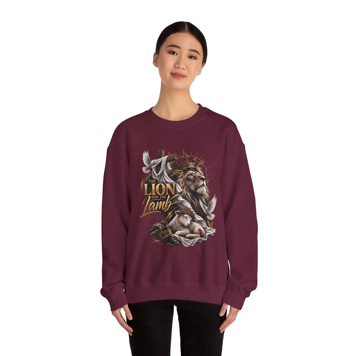Lion and Lamb Crewneck Sweatshirt — "The Lion and the Lamb" Christian Graphic Pullover