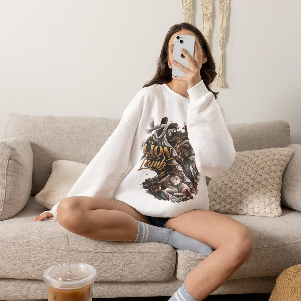 Lion and Lamb Crewneck Sweatshirt — "The Lion and the Lamb" Christian Graphic Pullover