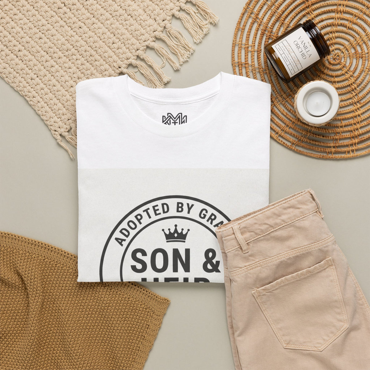 Christian Son & Heir T-Shirt — 'Adopted by Grace' Faith Tee with Jesus Prayer Design