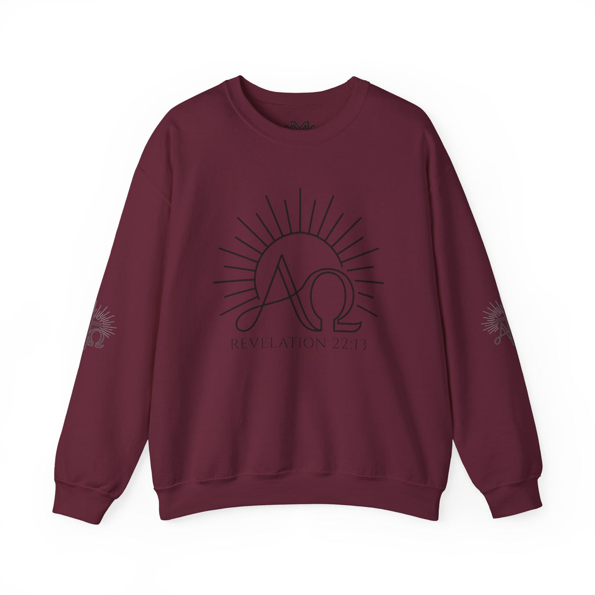 Alpha & Omega Crewneck Sweatshirt — Revelation 22:13 Christian Graphic Pullover