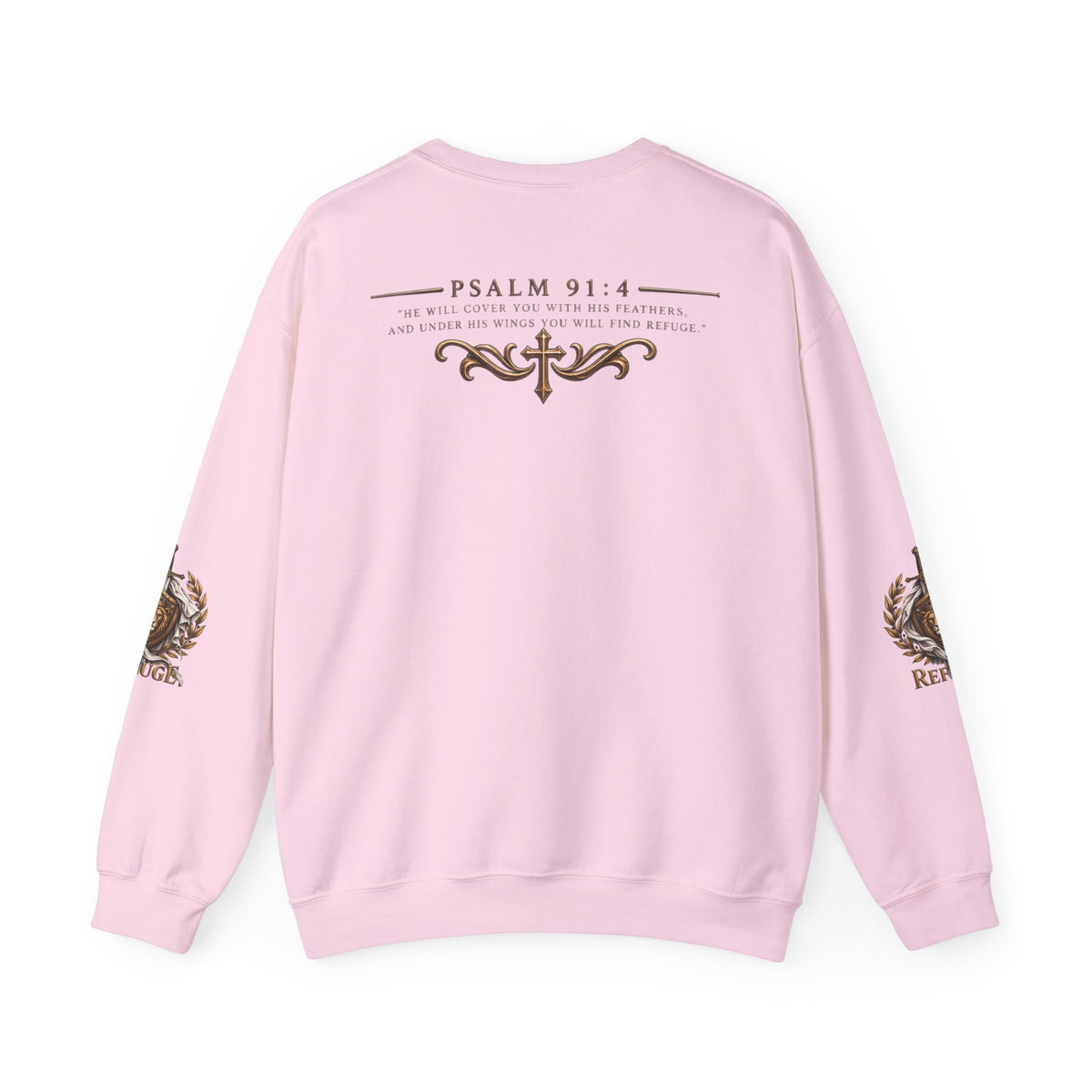 Crewneck Sweatshirt — 'Refuge' Lion & Sword Psalm 91:4 Christian Pullover