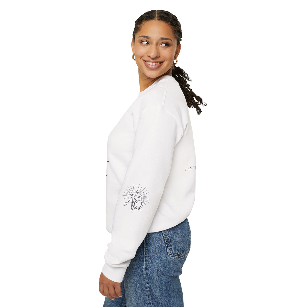 Alpha & Omega Crewneck Sweatshirt — Revelation 22:13 Christian Graphic Pullover