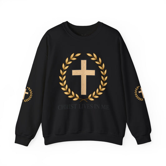Christian Cross Crewneck Sweatshirt – "Christ Lives in Me" Religious Pullover