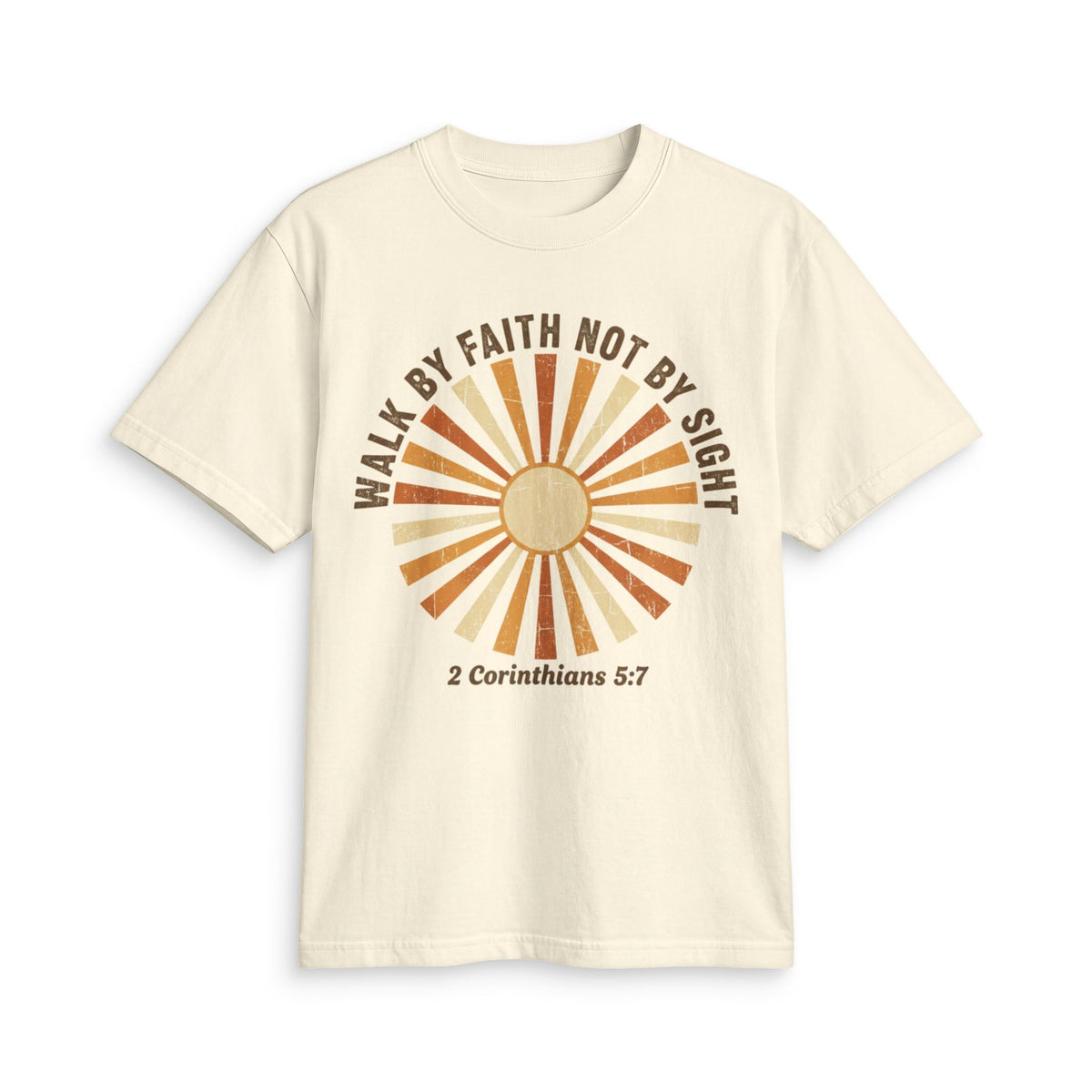 Faith Sunrise T-Shirt — "Walk by Faith Not by Sight" (2 Corinthians 5:7)