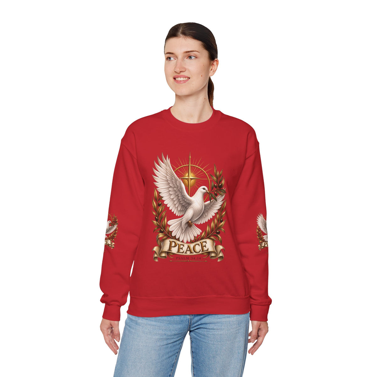 Peace Dove Crewneck Sweatshirt — Religious Christian Dove & Olive Branch Pullover